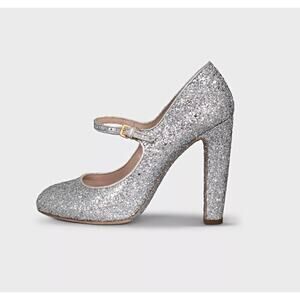 Miu Miu Silver Glitter Block Heel Shoes - Size 39